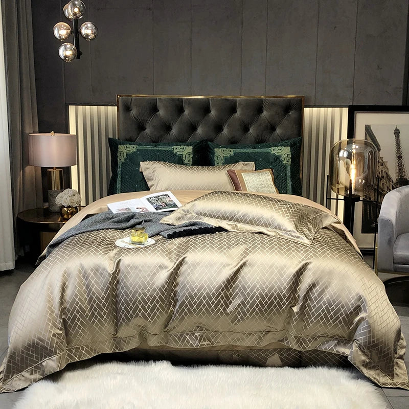 New Luxury Black Gold Yarn-dyed Jacquard Egyptian Cotton Bedding