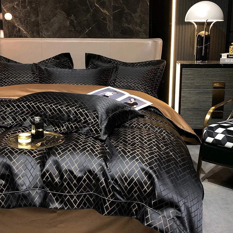 New Luxury Black Gold Yarn-dyed Jacquard Egyptian Cotton Bedding