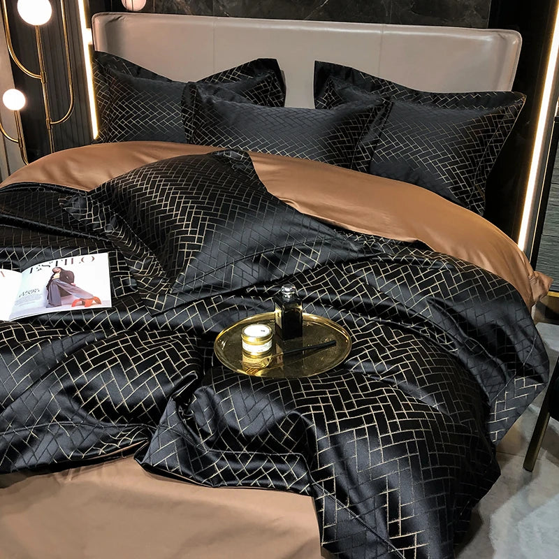 New Luxury Black Gold Yarn-dyed Jacquard Egyptian Cotton Bedding