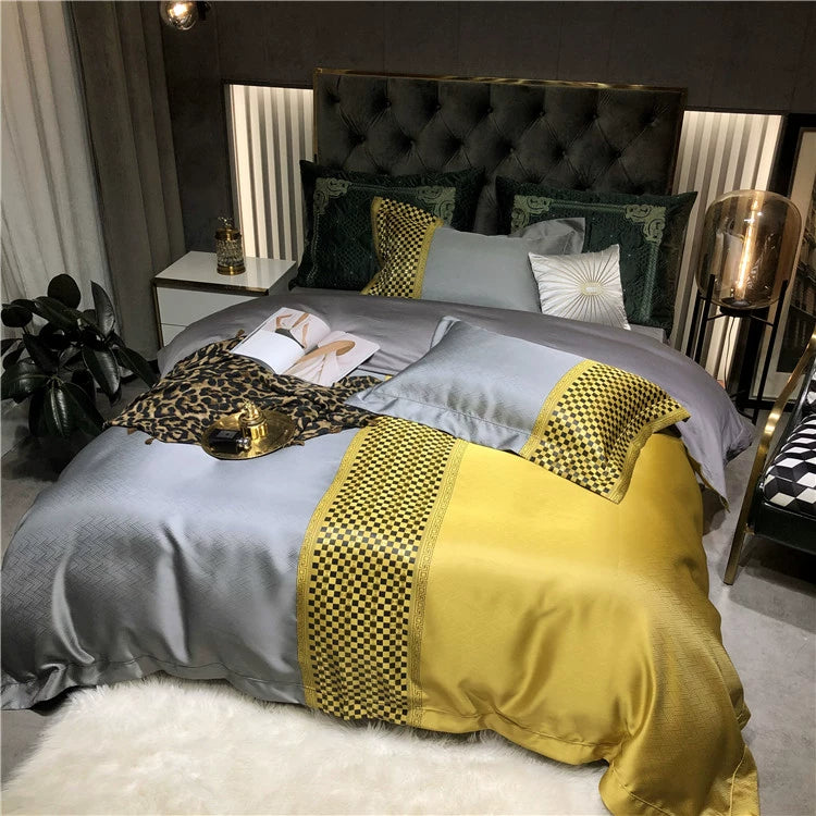 New Luxury Black Gold Yarn-dyed Jacquard Egyptian Cotton Bedding