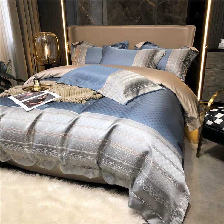 New Luxury Black Gold Yarn-dyed Jacquard Egyptian Cotton Bedding