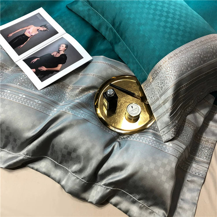New Luxury Black Gold Yarn-dyed Jacquard Egyptian Cotton Bedding