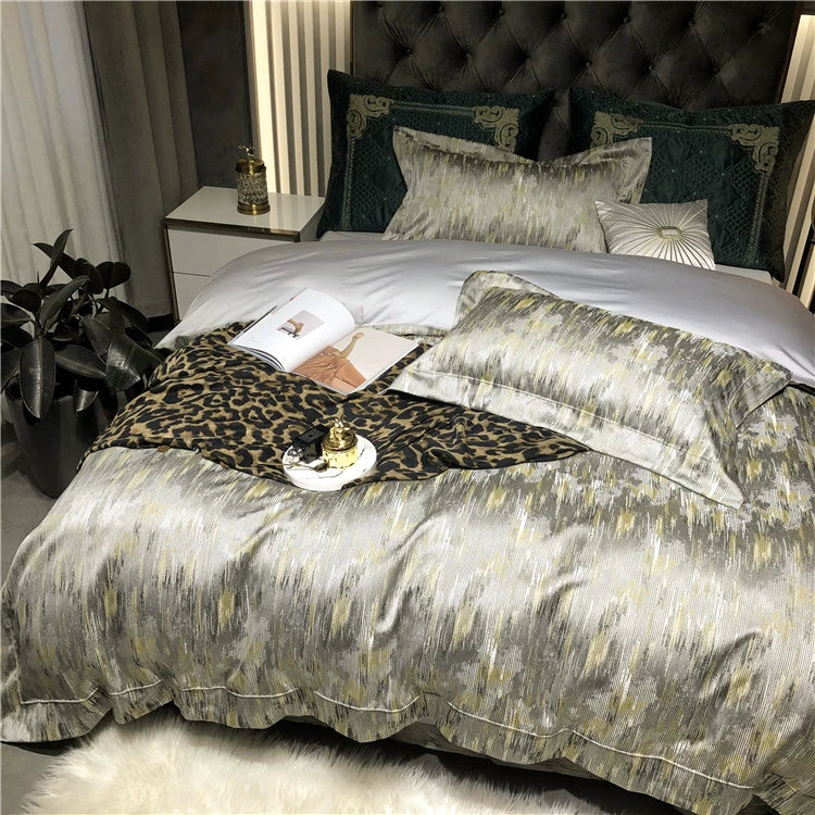New Luxury Black Gold Yarn-dyed Jacquard Egyptian Cotton Bedding