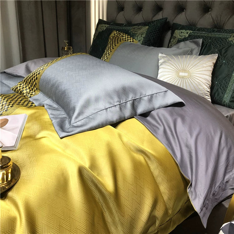 New Luxury Black Gold Yarn-dyed Jacquard Egyptian Cotton Bedding