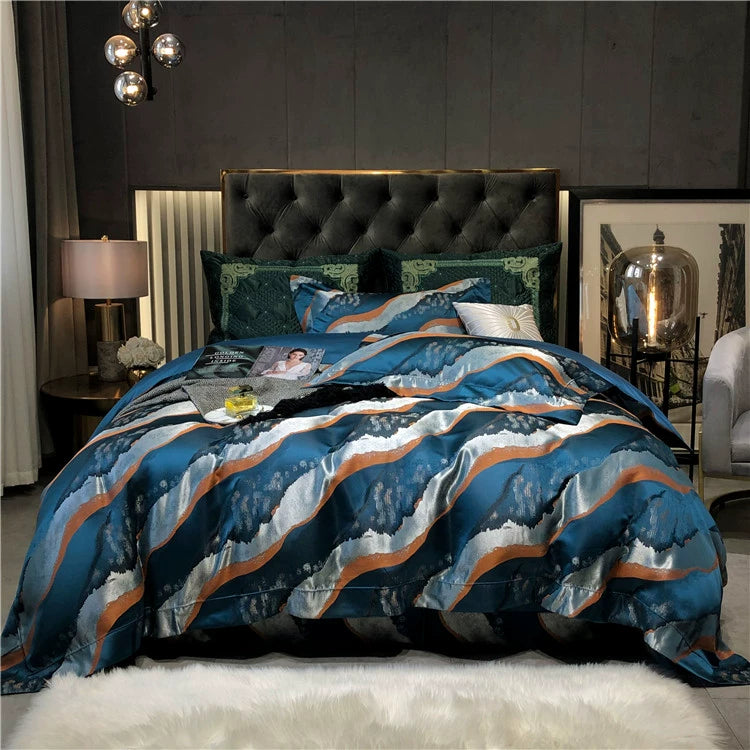 New Luxury Black Gold Yarn-dyed Jacquard Egyptian Cotton Bedding