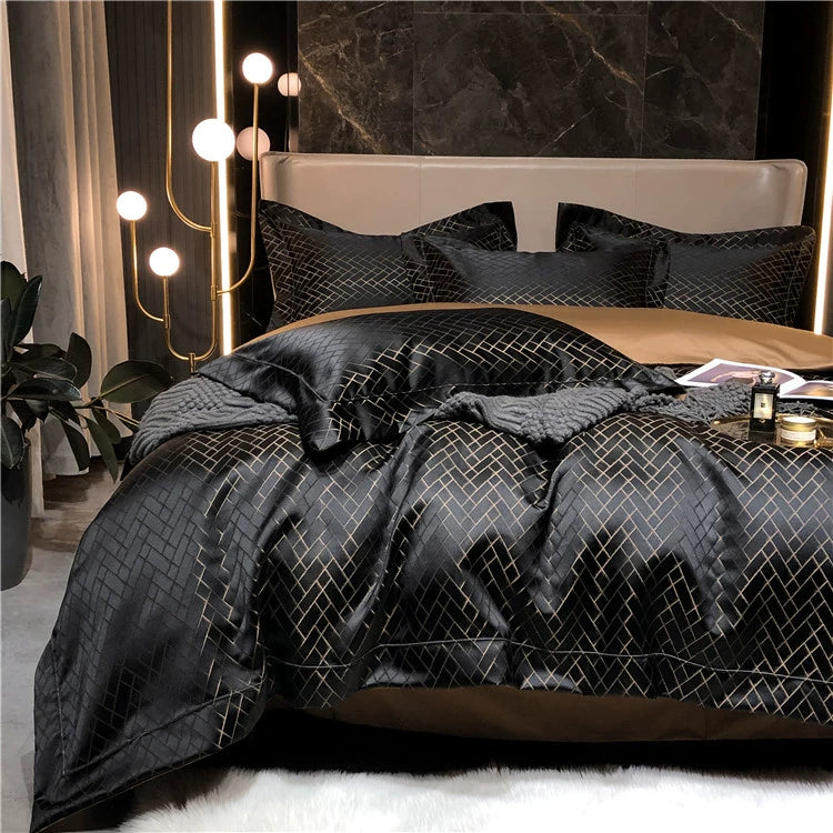 New Luxury Black Gold Yarn-dyed Jacquard Egyptian Cotton Bedding