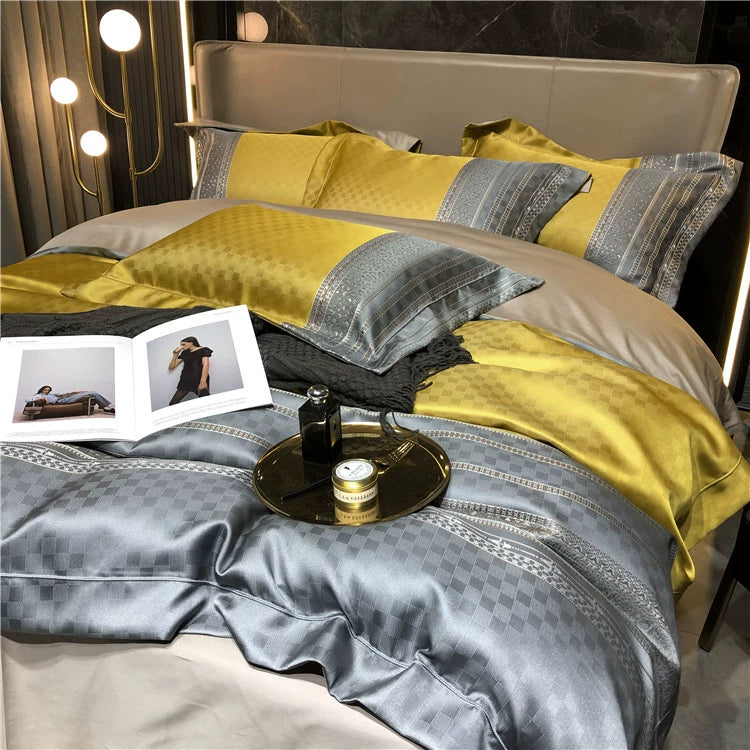 New Luxury Black Gold Yarn-dyed Jacquard Egyptian Cotton Bedding
