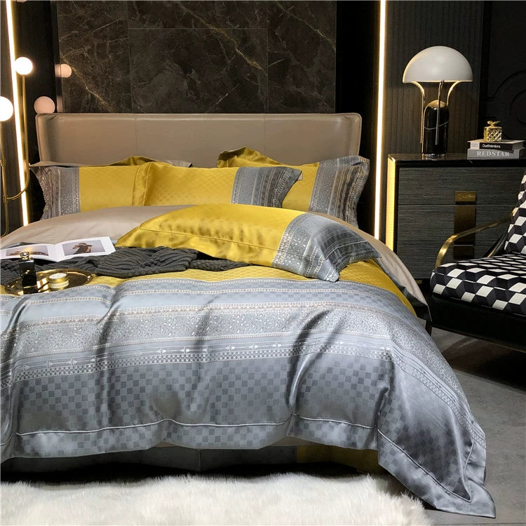 New Luxury Black Gold Yarn-dyed Jacquard Egyptian Cotton Bedding