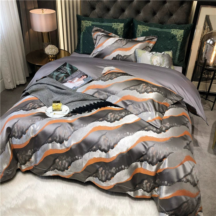 New Luxury Black Gold Yarn-dyed Jacquard Egyptian Cotton Bedding