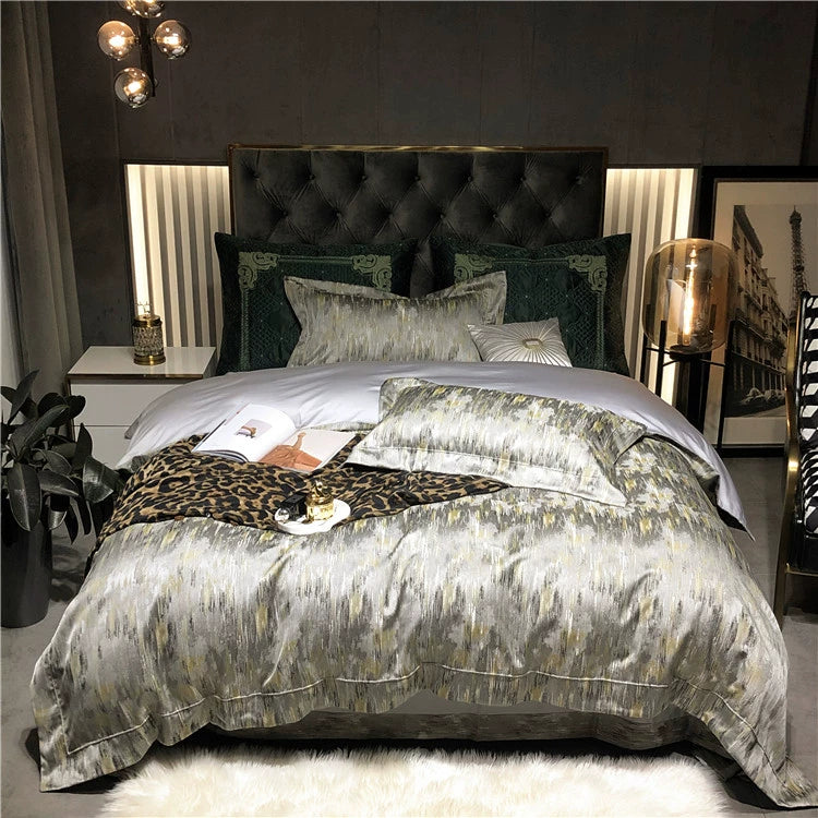New Luxury Black Gold Yarn-dyed Jacquard Egyptian Cotton Bedding