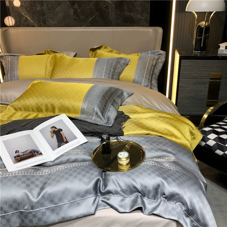 New Luxury Black Gold Yarn-dyed Jacquard Egyptian Cotton Bedding