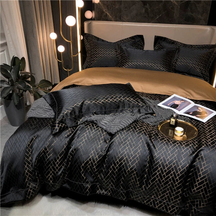 New Luxury Black Gold Yarn-dyed Jacquard Egyptian Cotton Bedding