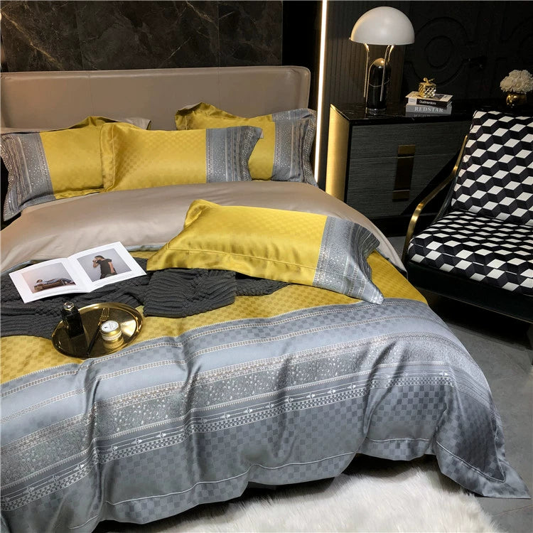 New Luxury Black Gold Yarn-dyed Jacquard Egyptian Cotton Bedding