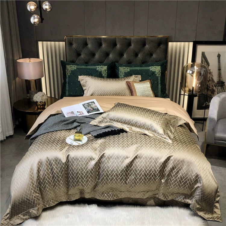 New Luxury Black Gold Yarn-dyed Jacquard Egyptian Cotton Bedding