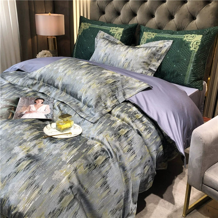 New Luxury Black Gold Yarn-dyed Jacquard Egyptian Cotton Bedding