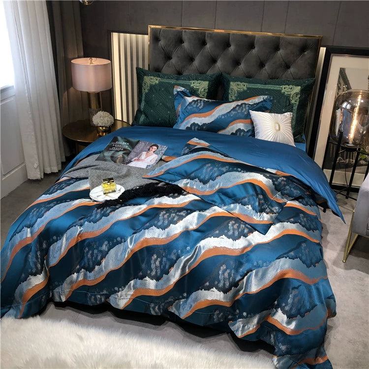 New Luxury Black Gold Yarn-dyed Jacquard Egyptian Cotton Bedding