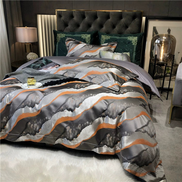 New Luxury Black Gold Yarn-dyed Jacquard Egyptian Cotton Bedding