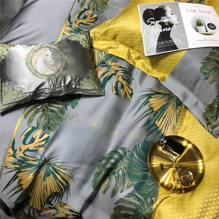 New Luxury Black Gold Yarn-dyed Jacquard Egyptian Cotton Bedding