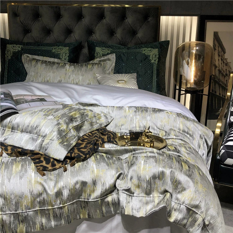 New Luxury Black Gold Yarn-dyed Jacquard Egyptian Cotton Bedding