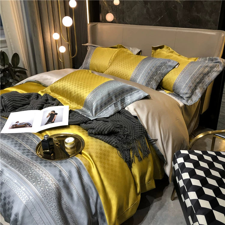 New Luxury Black Gold Yarn-dyed Jacquard Egyptian Cotton Bedding