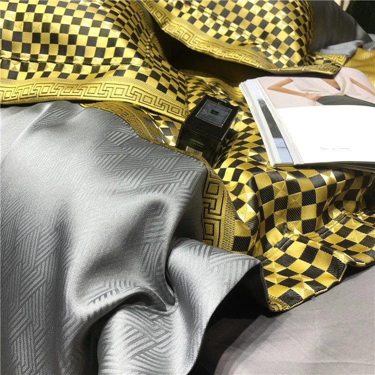 New Luxury Black Gold Yarn-dyed Jacquard Egyptian Cotton Bedding