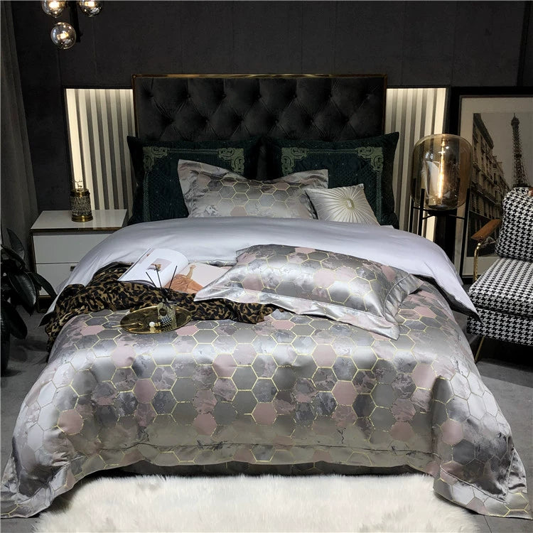 New Luxury Black Gold Yarn-dyed Jacquard Egyptian Cotton Bedding
