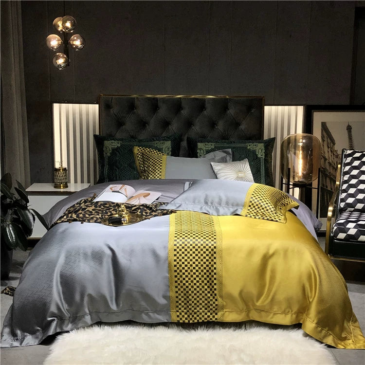New Luxury Black Gold Yarn-dyed Jacquard Egyptian Cotton Bedding