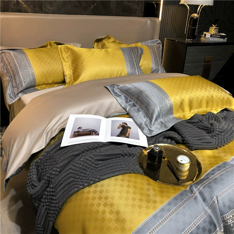New Luxury Black Gold Yarn-dyed Jacquard Egyptian Cotton Bedding