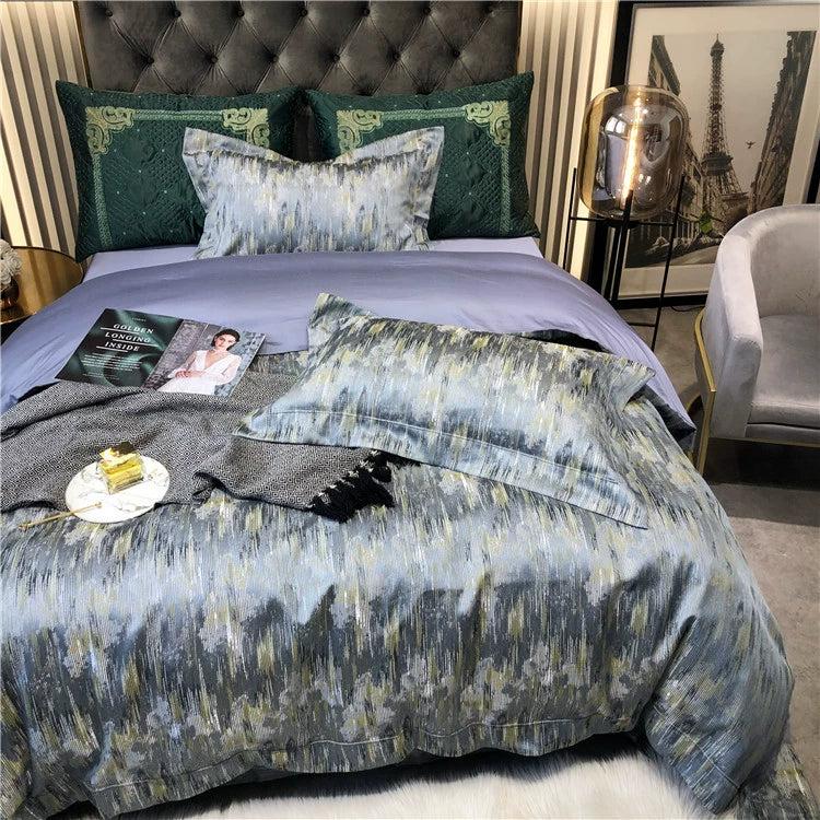 New Luxury Black Gold Yarn-dyed Jacquard Egyptian Cotton Bedding