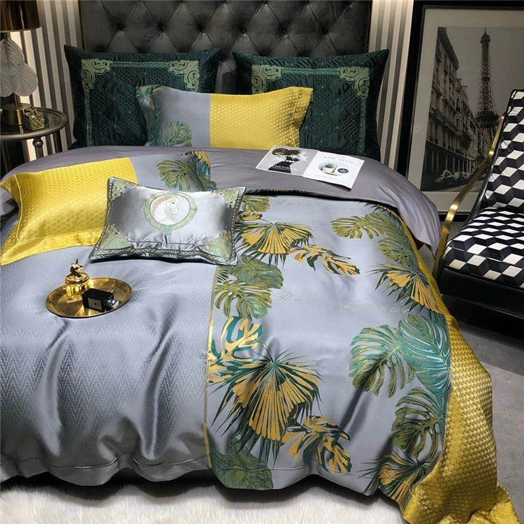 New Luxury Black Gold Yarn-dyed Jacquard Egyptian Cotton Bedding