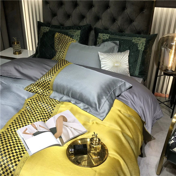 New Luxury Black Gold Yarn-dyed Jacquard Egyptian Cotton Bedding