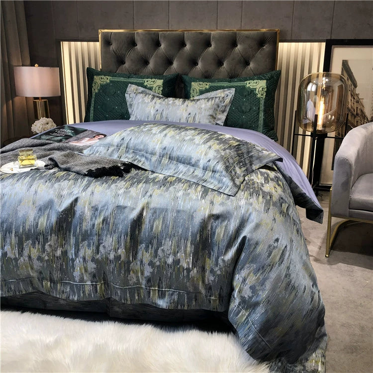 New Luxury Black Gold Yarn-dyed Jacquard Egyptian Cotton Bedding