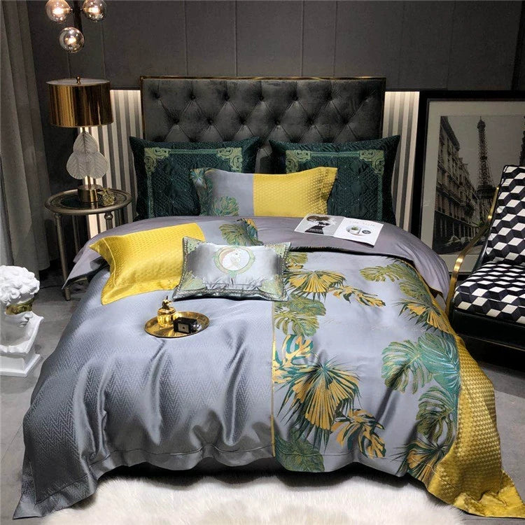 New Luxury Black Gold Yarn-dyed Jacquard Egyptian Cotton Bedding