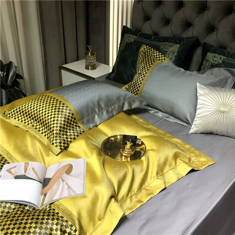 New Luxury Black Gold Yarn-dyed Jacquard Egyptian Cotton Bedding