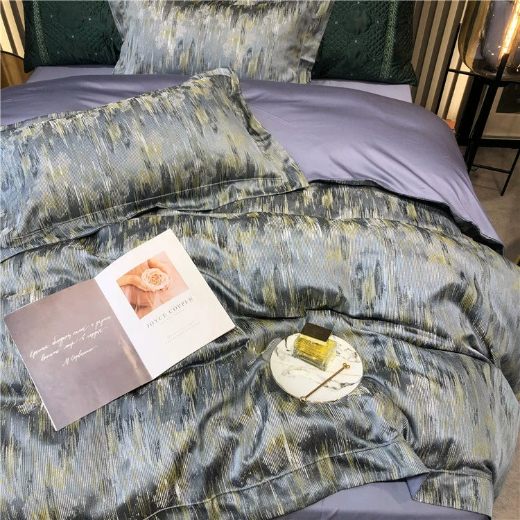New Luxury Black Gold Yarn-dyed Jacquard Egyptian Cotton Bedding