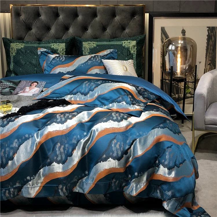 New Luxury Black Gold Yarn-dyed Jacquard Egyptian Cotton Bedding