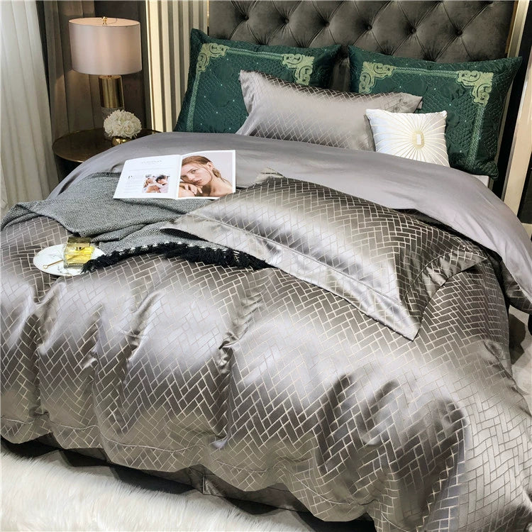 New Luxury Black Gold Yarn-dyed Jacquard Egyptian Cotton Bedding