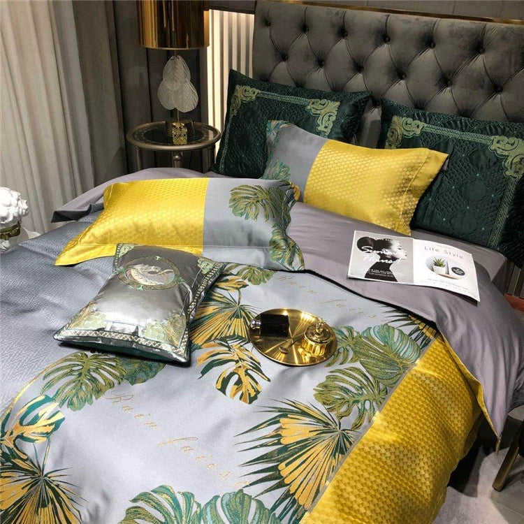 New Luxury Black Gold Yarn-dyed Jacquard Egyptian Cotton Bedding