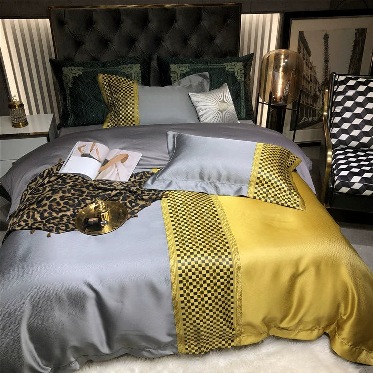 New Luxury Black Gold Yarn-dyed Jacquard Egyptian Cotton Bedding