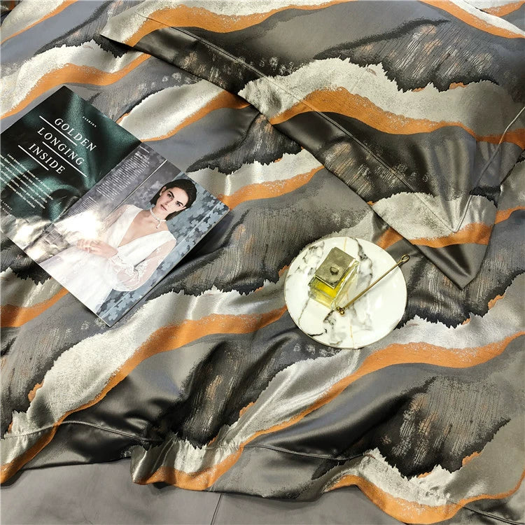 New Luxury Black Gold Yarn-dyed Jacquard Egyptian Cotton Bedding