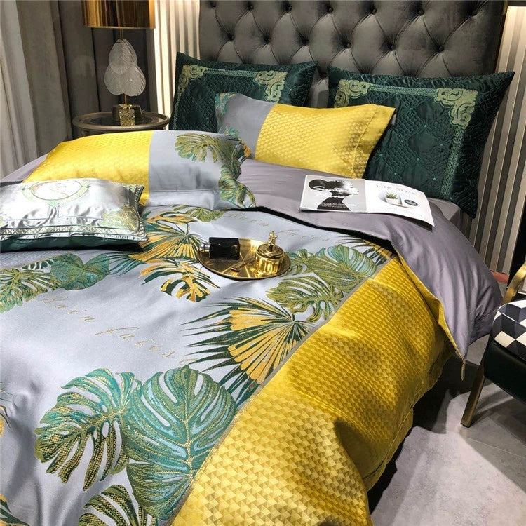 New Luxury Black Gold Yarn-dyed Jacquard Egyptian Cotton Bedding