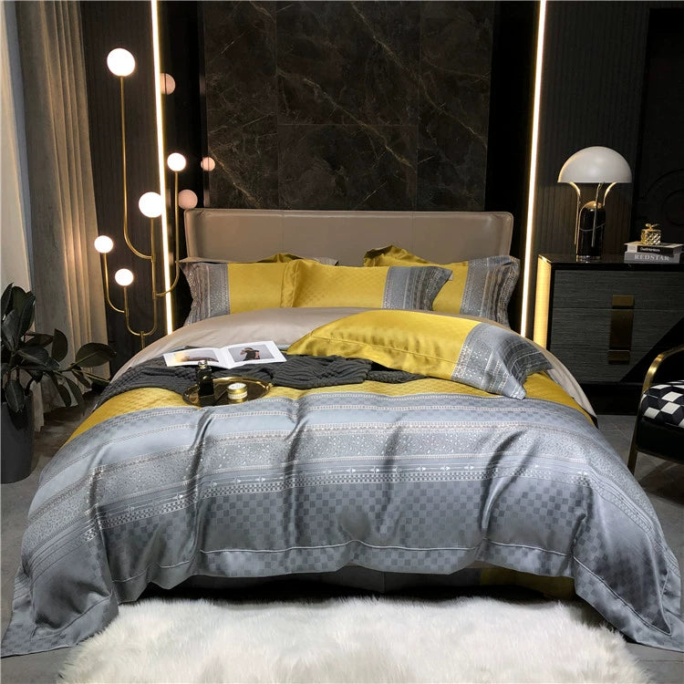 New Luxury Black Gold Yarn-dyed Jacquard Egyptian Cotton Bedding