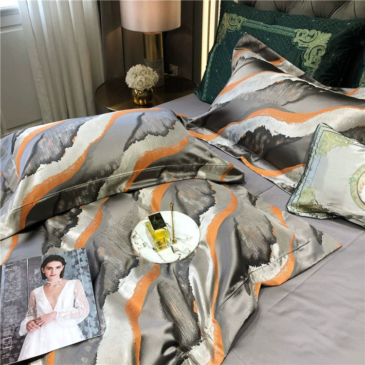 New Luxury Black Gold Yarn-dyed Jacquard Egyptian Cotton Bedding