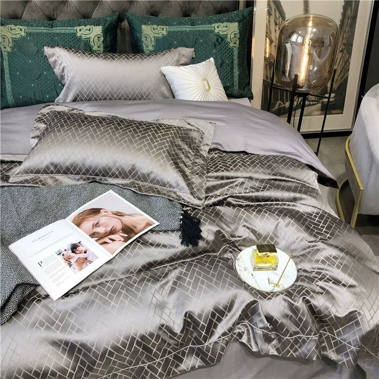 New Luxury Black Gold Yarn-dyed Jacquard Egyptian Cotton Bedding