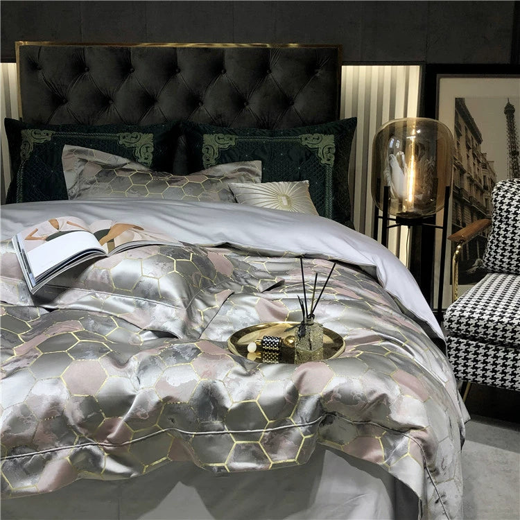New Luxury Black Gold Yarn-dyed Jacquard Egyptian Cotton Bedding