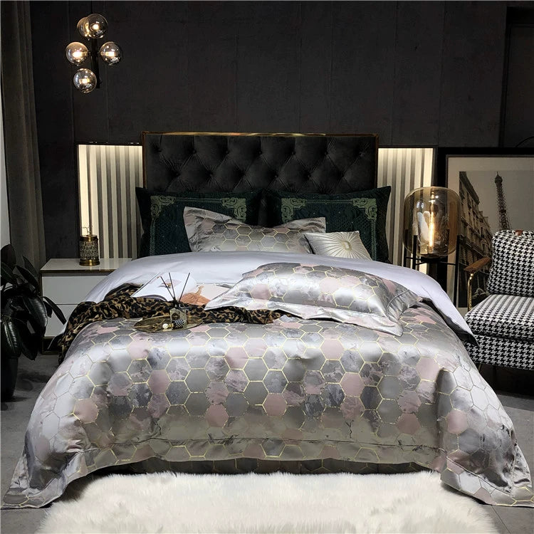 New Luxury Black Gold Yarn-dyed Jacquard Egyptian Cotton Bedding