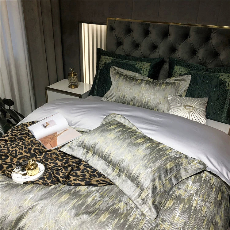 New Luxury Black Gold Yarn-dyed Jacquard Egyptian Cotton Bedding
