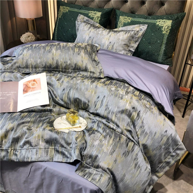 New Luxury Black Gold Yarn-dyed Jacquard Egyptian Cotton Bedding