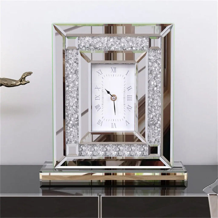 Artloge Silver Glass Table Mirrored Crushed Diamond Clock