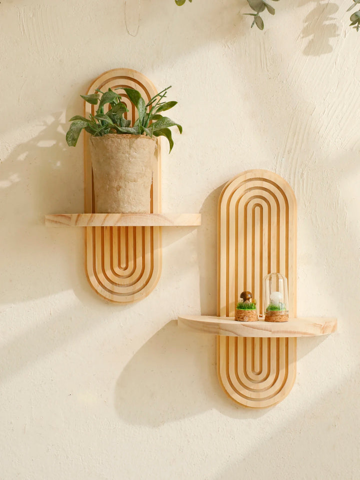 1Pc Boho Style Wooden Wall Shelves